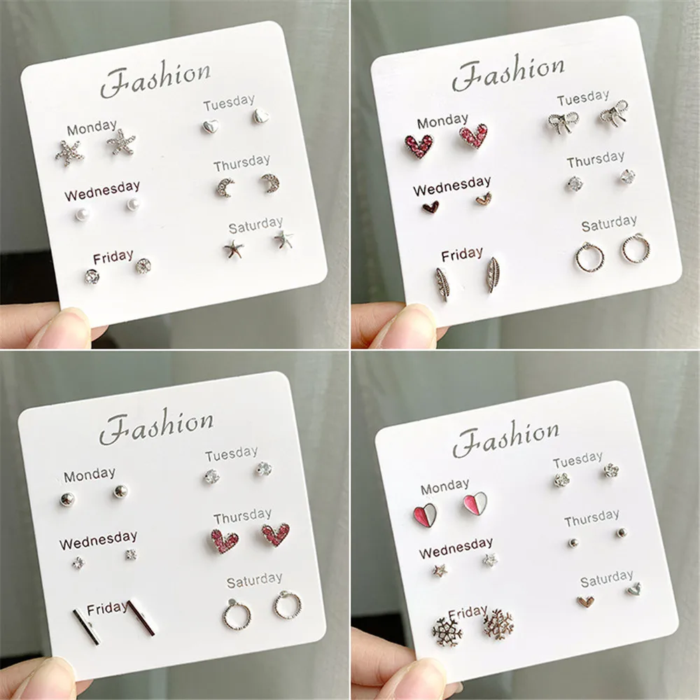 

12 Style Small Stud Earrings Set Brincos Fashion Imitation Pearl Earrings Heart Stars Love 2019 Jewelry for Women Gift
