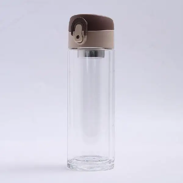 Brown Adeeing стекло бутылка для воды с отказов переключатель кофе чай заварки, двойными стенками спорт бутылка стакан для воды фильтр - Цвет: Brown