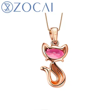 

ZOCAI ZODIAC GEM 0.3 CT TOURMALINE GEMSTONE 18K ROSE GOLD CAT PENDANT + 925 STERLING SILVER CHAIN NECKLACE D02958