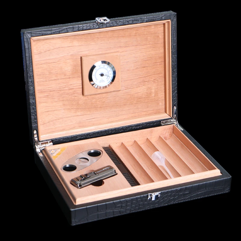 

High Quality cigar box portable suit scissors lighter humidifier set Cigar Humidor Storage Box