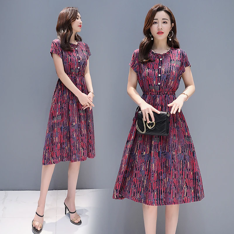 

Summer cotton Dress Plus Size 5XL Women Midi Dresses Party O-Neck Loose plus size Female casual print Dress