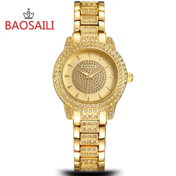 

BAOSAILI Famous Brand Women Luxury Watches Ladies Rhinestones Wristwatches Women Gold Analog Quartz Clock Relojes Mujer