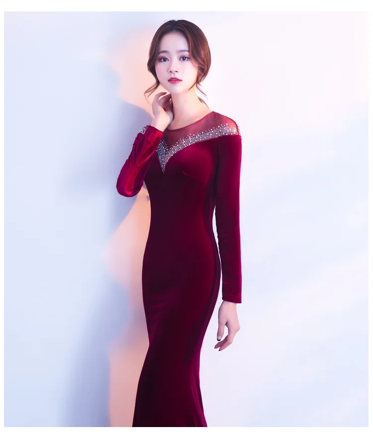 Vestido Longo Plus Size Hot Sale Full Mesh Dress 2018  Velvet Party Autumn Long Sleeve Company Annual Meeting Host Fish Tail (39)