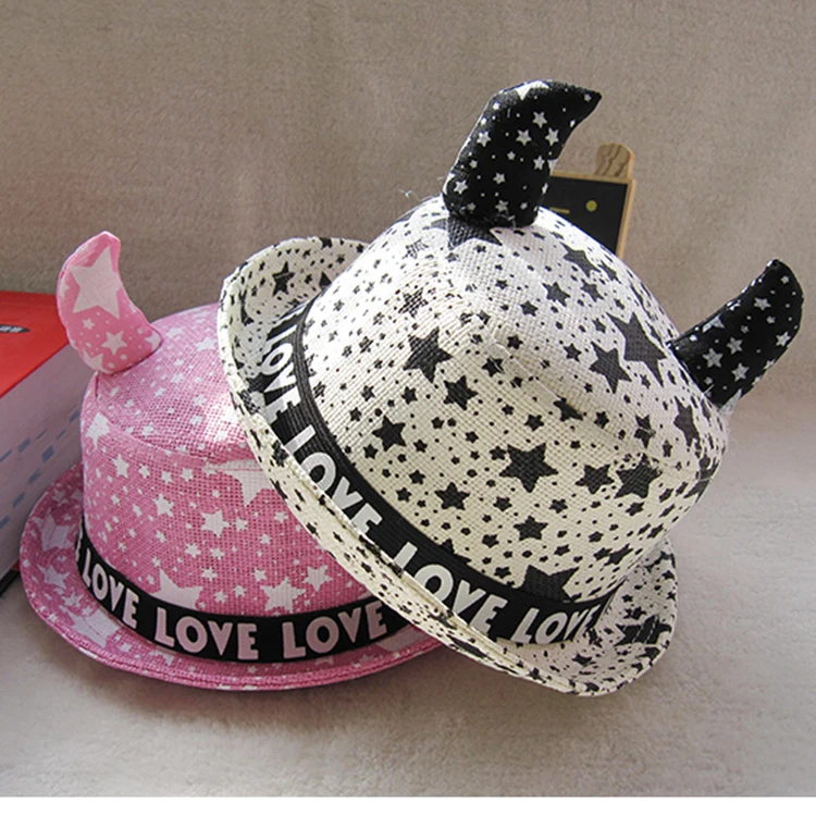 Spring and summer child hat pentastar horn bucket hats fedoras strawhat