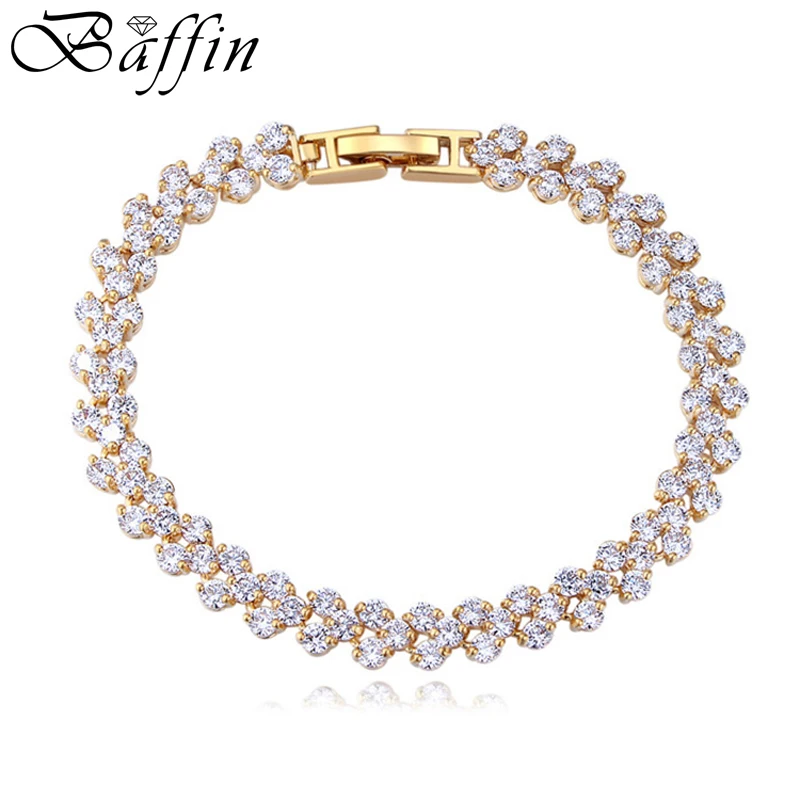 

BAFFIN Fashion Gold/Silver Color Roman Chain Bracelet for Women Luxury Cubic Zirconia Inlay Charm Bracelet For Bride Wedding