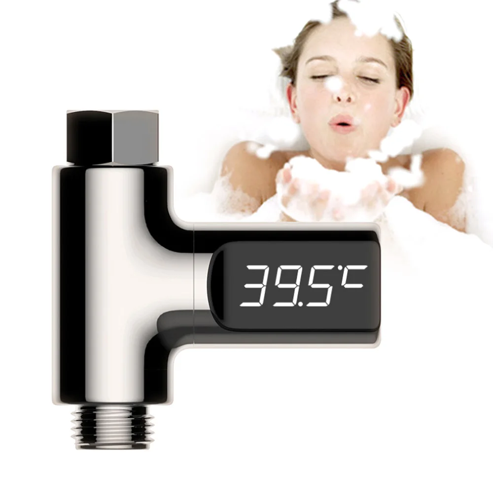 

LED Flow Water Temperture Monitor No Battery Digital Shower Thermometer Easy Use Baby Bathing Accessories Kids Faucet Extender