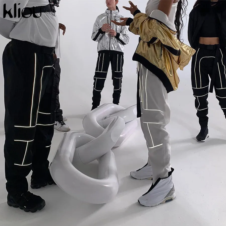 Kliou women fashion street Reflective patchwork cargo pants 2019 new arrival zipper fly with sashes pockets knitted trousers HTB1BKEUainrK1RjSsziq6xptpXaZ - Kliou women fashion street Reflective patchwork cargo pants 2019 new arrival zipper fly with sashes pockets knitted trousers