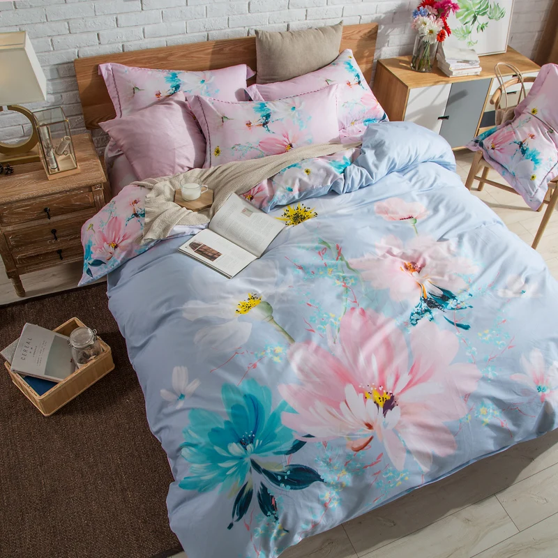 Pink Flowers Daisy Magnolia Cherry Blossoms Bedding Set Queen King Size