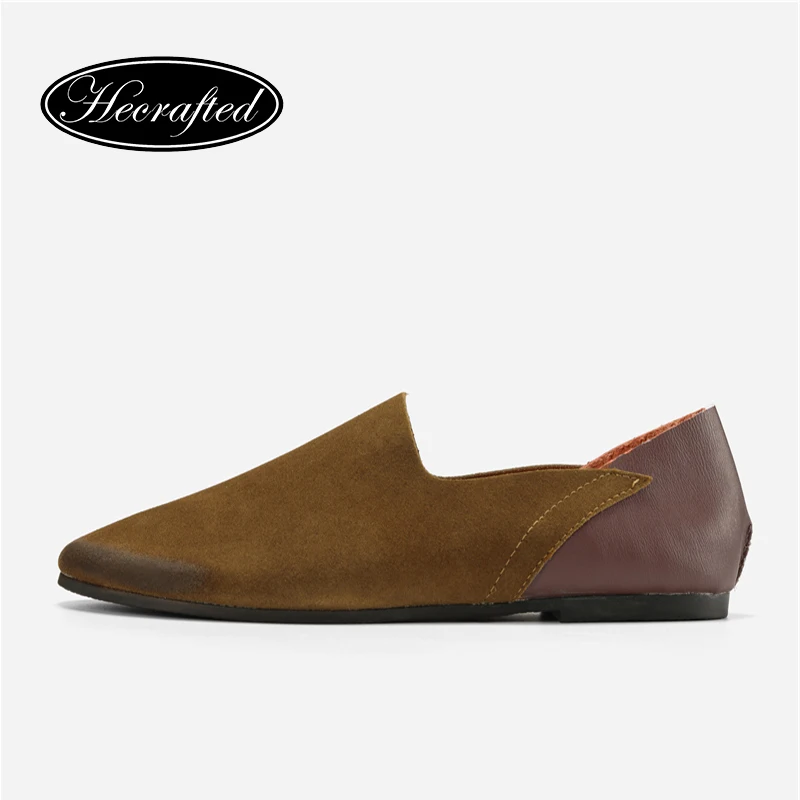 Moccasins Men Brown Split Leather Fashion 2018 Slip On Loafers Men #YK8013
