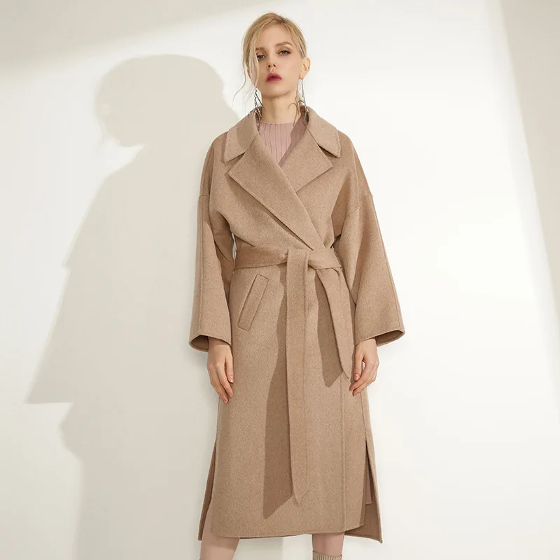 

double face wool long coat women winter casual plus size loose long wool coat 2018