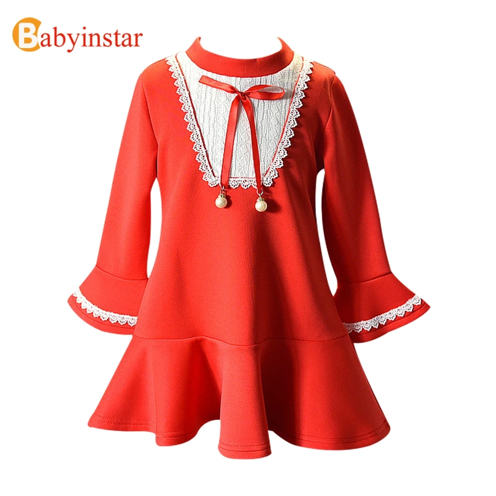

Babyinstar Girls Princess Dress Long Flare Sleeve Lace With Pearls A-line Miraculous Kids Fashion Clothes Party Dress For Girls