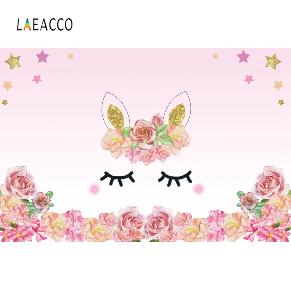Laeacco Золотой Единорог день рождения розовые цветы звезда семейная съемка плакат для детской фотографии фоны для фотосъемки