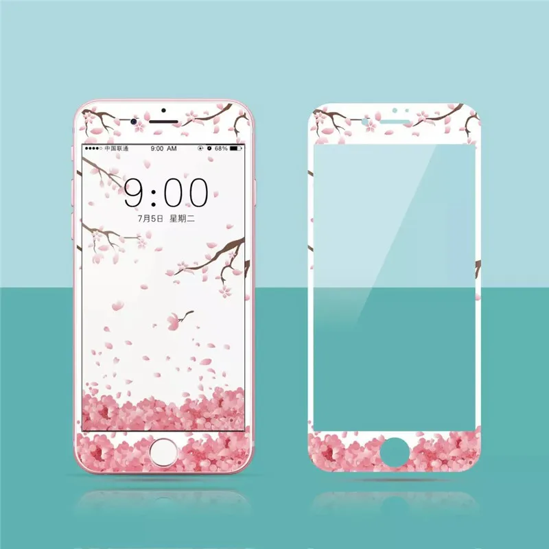 

3D Soft Edge Tempered Glass For iPhone 8 7 plus Full Cover Screen Protector Lovely Flowers For iPhone 6 6s 6plus Cartoon Glass