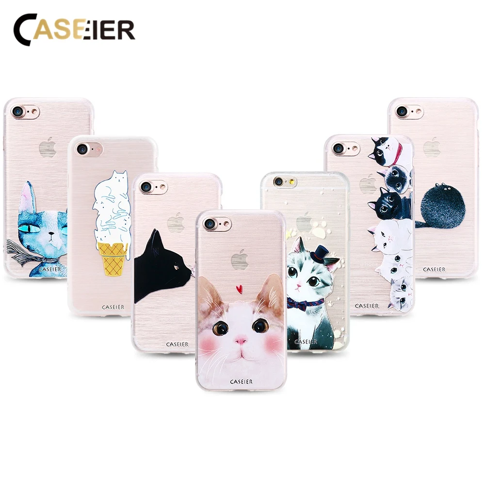 Caseier Cat Чехол для Телефона iPhone 7 8 Plus x 3D рельеф Мягкий ТПУ силиконовый чехол 6 6s