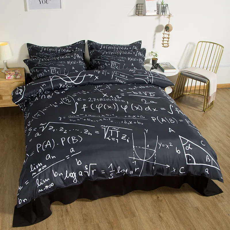 creative teen boy bedding set single size mathematics bedding King full size luxury duvet cover bed sheet quilt pillowcase 5z bb (3)