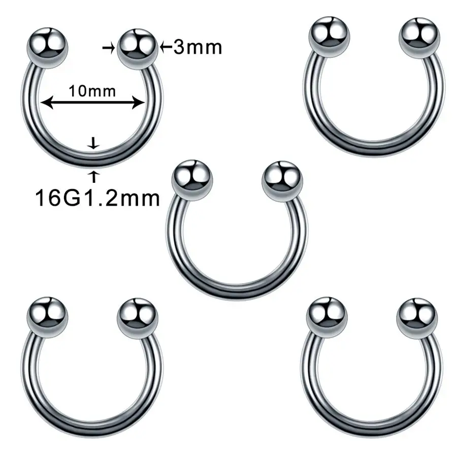 5 шт./лот, кольцо для носа, губ, хряща, Козелок Уха, перегородка, Спиральные кольца, пирсинг для ушей, брови, в плену, кольца из бисера, ювелирные изделия для тела, пирсинг, Лот - Окраска металла: Style2