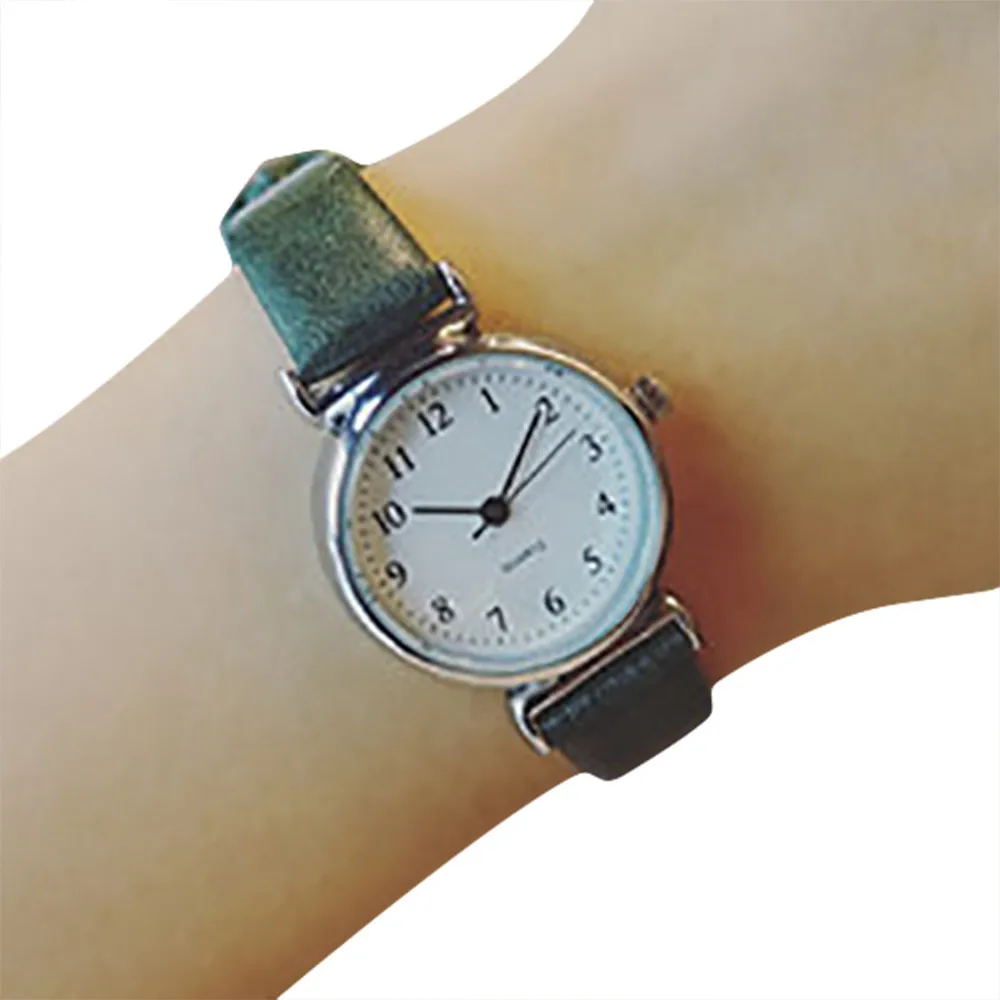 Женские часы Простой Круглый маленький циферблат кожаный ремешок браслет часы Женские кварцевые наручные часы женские часы подарок Bayan Kol Saati# W - Цвет: Зеленый