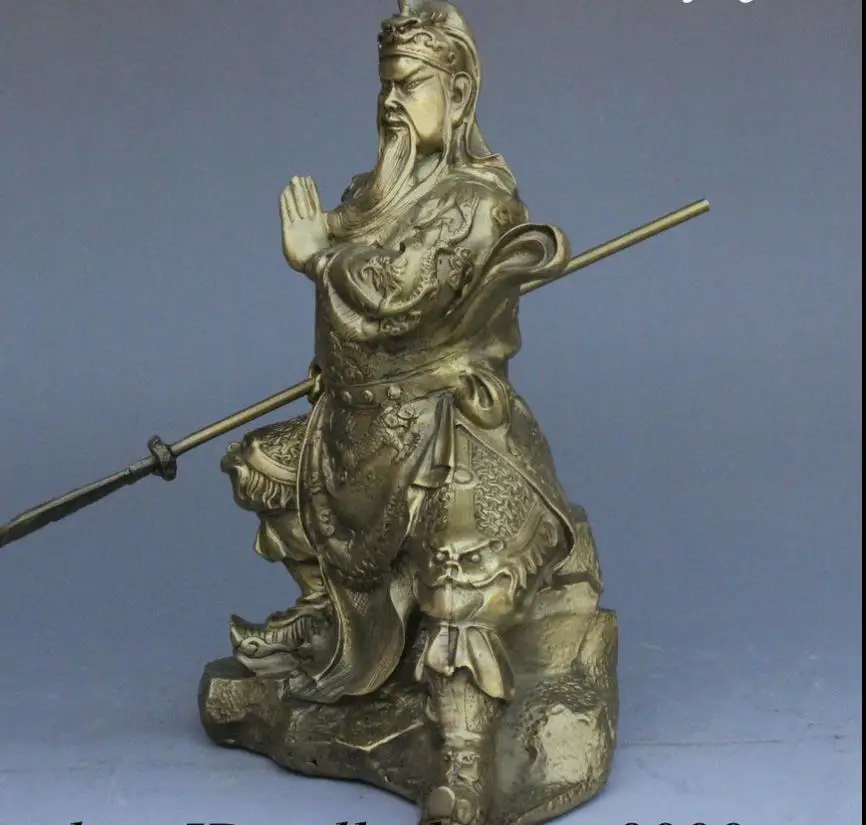 SCY 117741 + 9 &quotНародная китайская латунная медная воин Дракон GuanGong Guan Yu статуя Бог