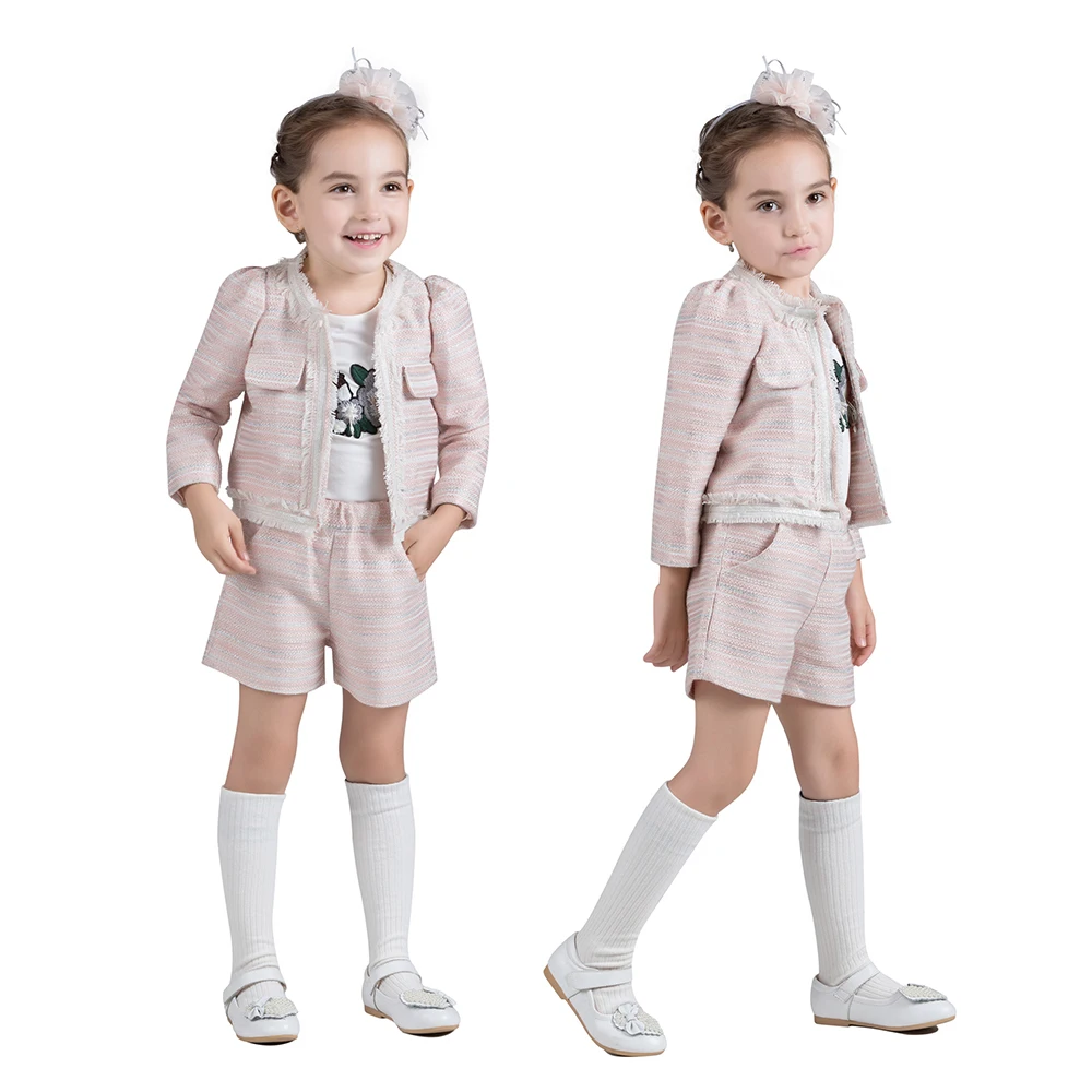 Осенне-зимний хлопковый костюм на осень и зиму плотные однотонные шорты с длинными рукавами для маленьких девочек Теплые комплекты одежды