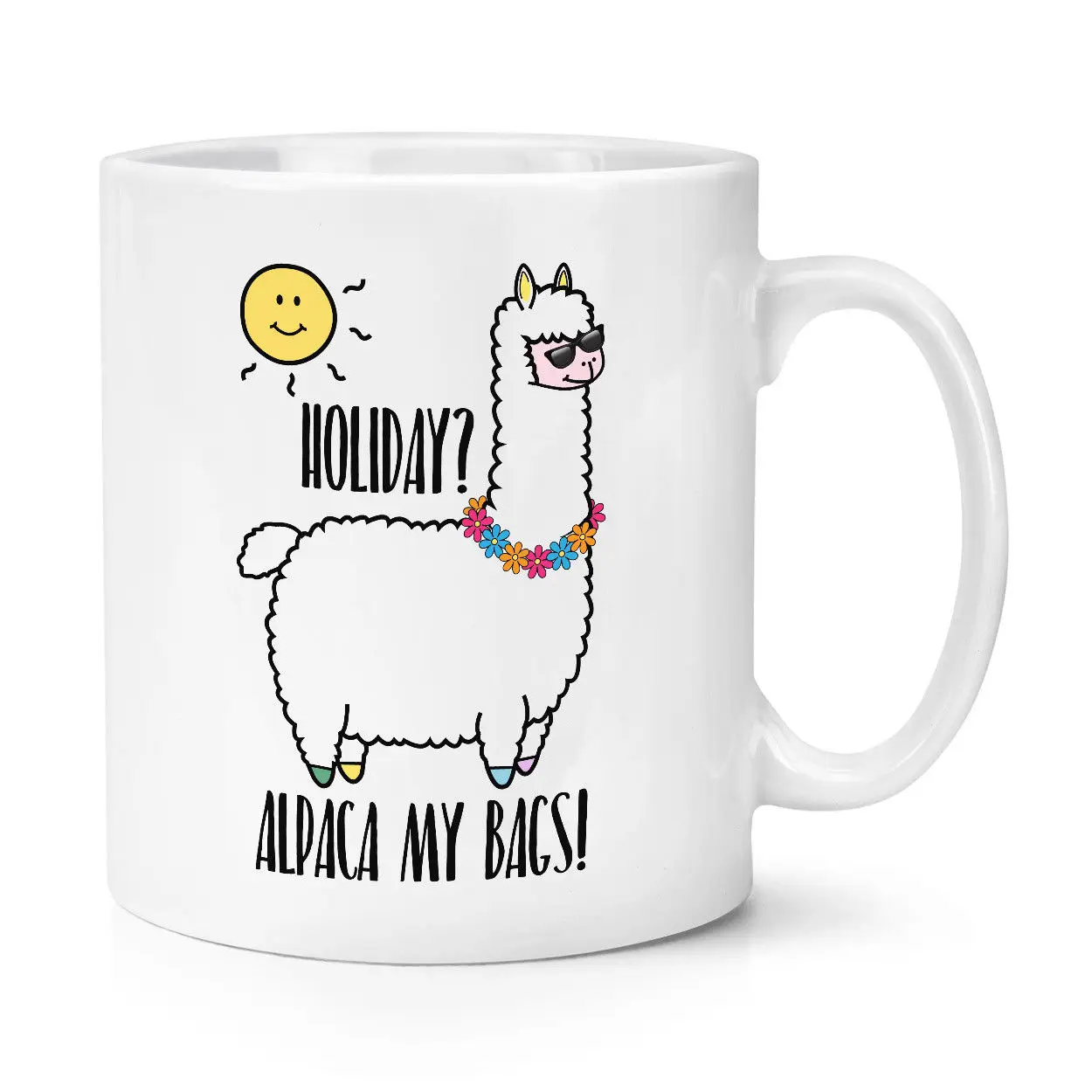

Holiday Alpaca My Bags 11oz Mug Cup with Stirring Spoon - Animal Llama Joke Funny Sun Silly