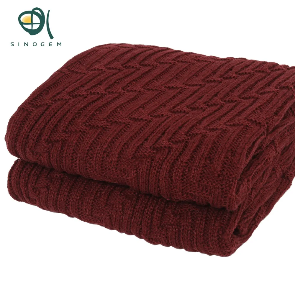 

Sinogem Brand 100% Acrylic End Zigzag Knitted Blanket Knitted Throw Super Soft Throws Air-conditioned Blanket For Room 1 Piece