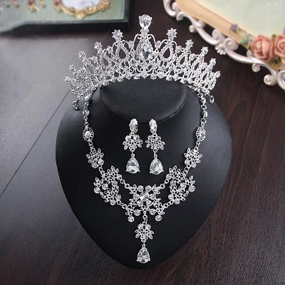 Bride Diaries New Design Crystal Pearl Bride 3pcs Set Necklace Earrings Tiara Bridal Wedding Jewelry Set Accessories (14)