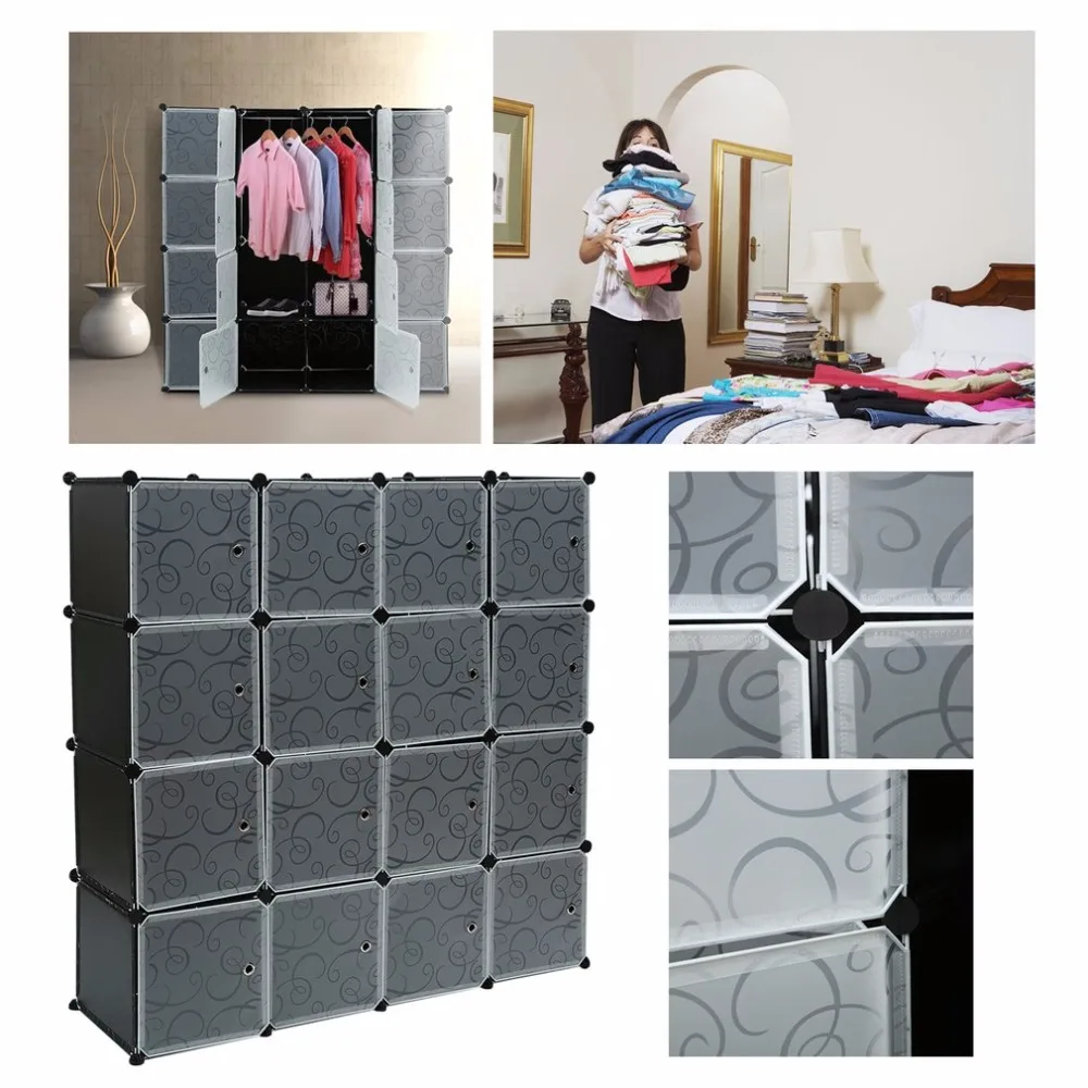 

New 16 Lattice DIY Magic Assembled Wardrobe Simple Clothing Storage Cabinet Bookcase Clothes Organizer Home Furniture