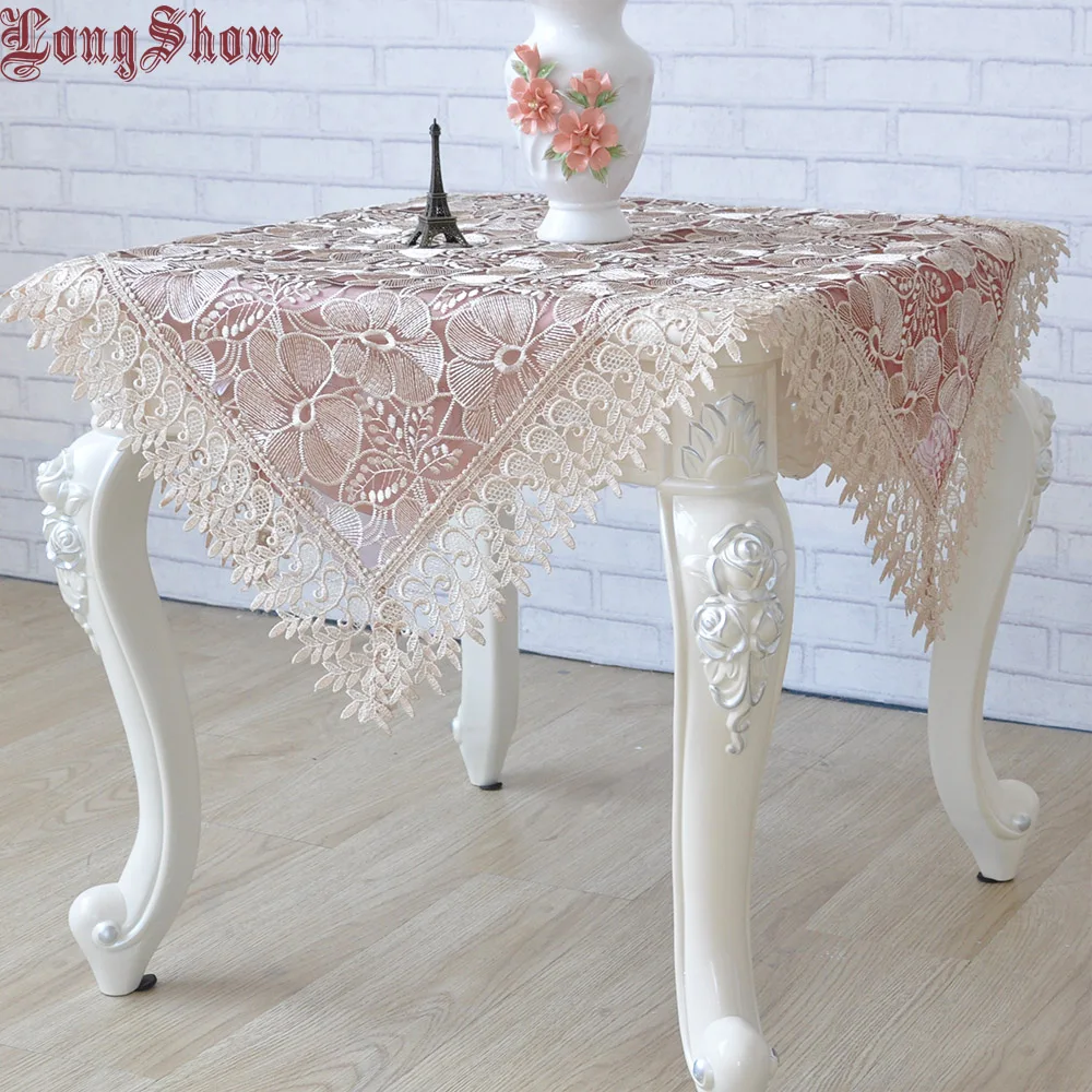 

Free Shipping Burgundy Transparent Organza Lace Embroidered Tablecloth Tea Table Cloth Home Table Decor