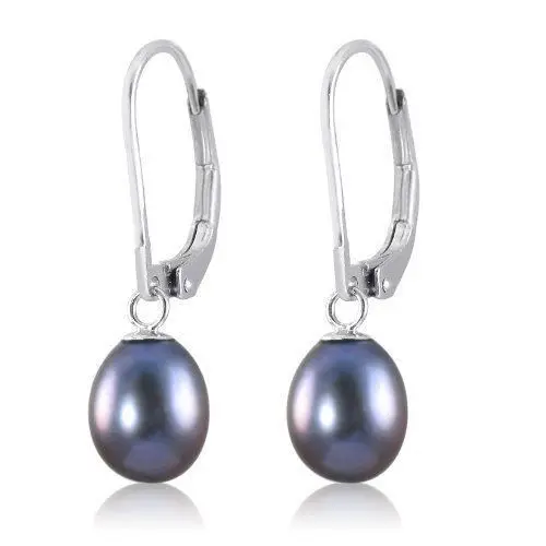 

Hot sell Noble- Wholesale price 16new ^^^^New pairs black 6-7mm Freshwater Pearls Silver Leverback Earring AAA+