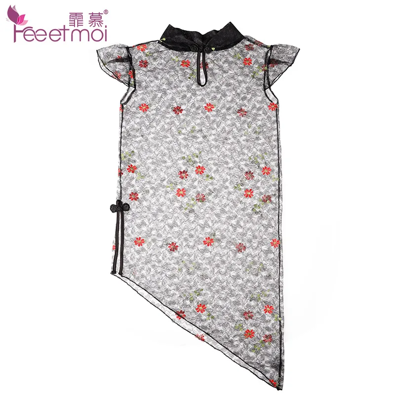 Прозрачное сексуальное женское белье Cheongsam с вышивкой, эротическое белье, ночное белье, платье с воротником-стойкой, одежда для секса, нижнее белье