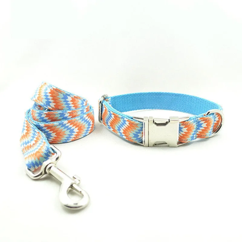 Personalized Soft Color Cloth Dog Collar And Leash Set Bohemia Style