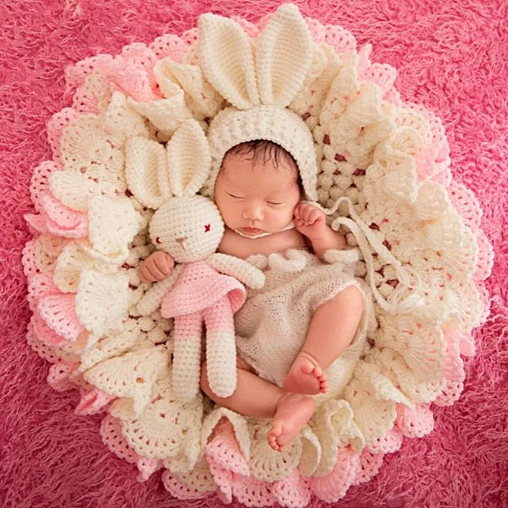 Ручная работа тканый милый новорожденный девочка Мальчики кролик кукла ребенок фотография фото инвентарь крючком вязаная игрушка Подарки