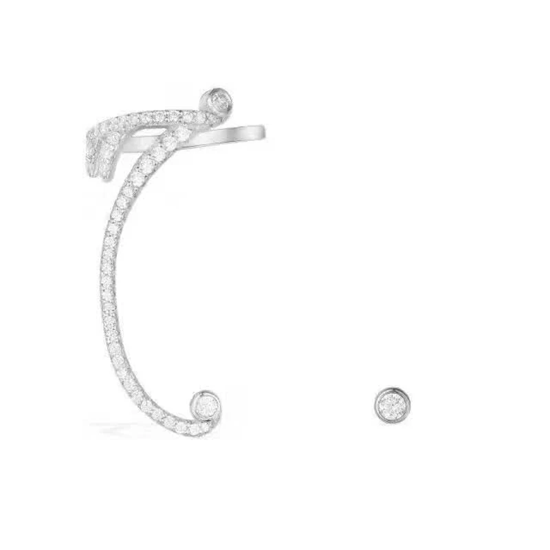 

[MeiBaPJ]Real 925 Sterling Silver Personality Line Asymmetric Earrings for Women with AAA High Quality Stone Fine Jewelry