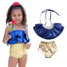Многослойный купальник из двух предметов для маленьких девочек; летняя блузка на бретелях для маленьких девочек; Детские купальники; комплект бикини; купальные костюмы