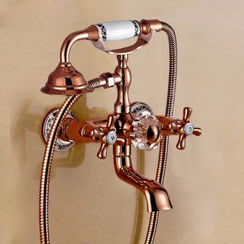

Antique Brass Wall Mounted Gold/Rose Golden Plated Telephone Shape Bathtub Shower Faucet Set with Hand Shower Chrome Polished