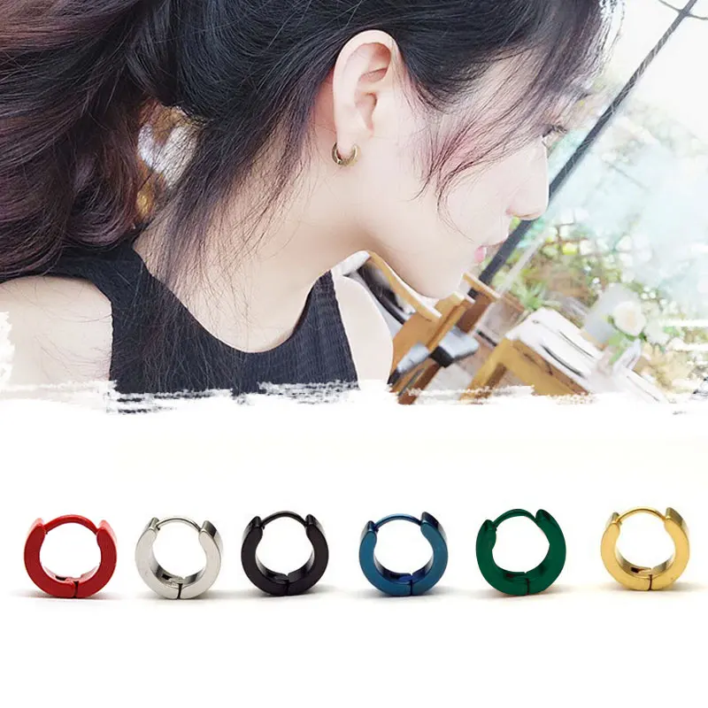 

2019 New Fashion Small Hoop Earrings Silver Gold Stainless Steel Round Earring Women Men Acrylic Ear Rings Clip Colored Circle