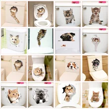 Милый котенок Туалетная наклейка стена наклейки 3d отверстие кошка животные Фреска Искусство домашний декор плакаты с изображением холодильника