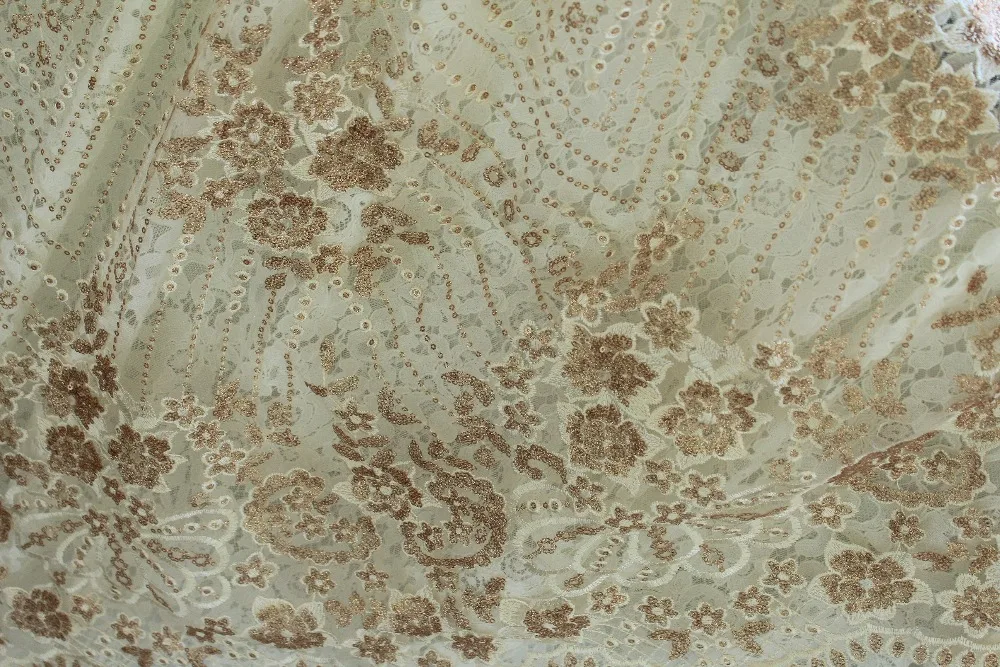 

champagne gold lace fabric with gold sequins, gold sequined lace fabric with gorgeous flowers 1 yard