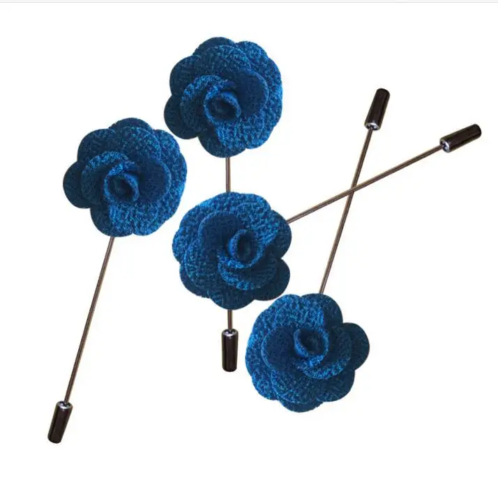 

100Pcs Blue Handmade Guest Boutonniere Pins Silk Rose Artificial Flowers Groomsman Best Men Women Brooch Corsage Wedding Flower