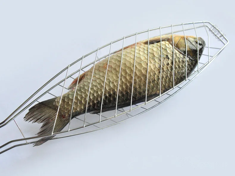 1PC Stainless Steel Non-stick Mesh Wood Handle Grilled Fish Barbecue Clip Net Outdoor burgers BBQ tools Grill Barbacoa OK 0393
