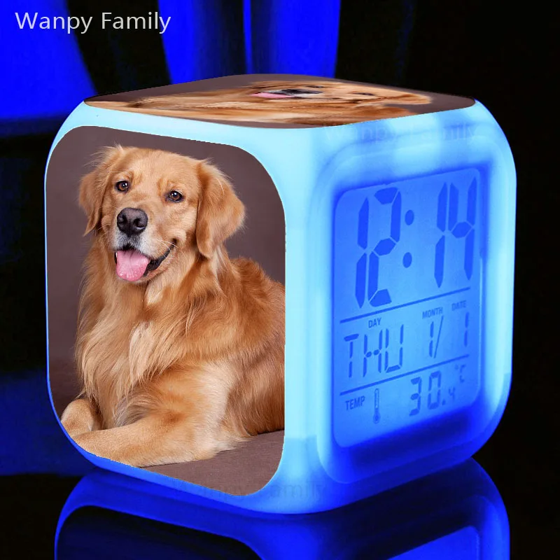 Очень милый светодиодный будильник Husky Dog 7 цветов, светящийся цифровой будильник для детской комнаты, ночной светильник, электронные часы