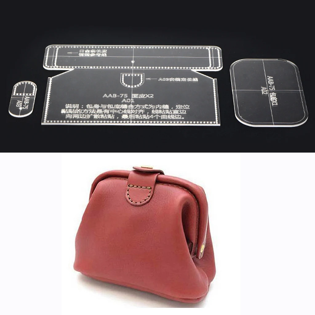 3Pc Acrylic Template Leather Wallet Purse Model Stencils for Beginners Leather Craft Tool