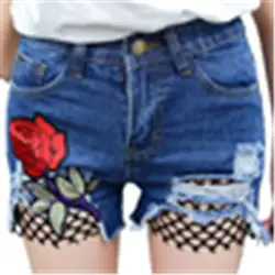 Летняя Роза, вышивка Цветочная Женская джинсовая Шорты эротичные сетчатые рваные горячие брюки