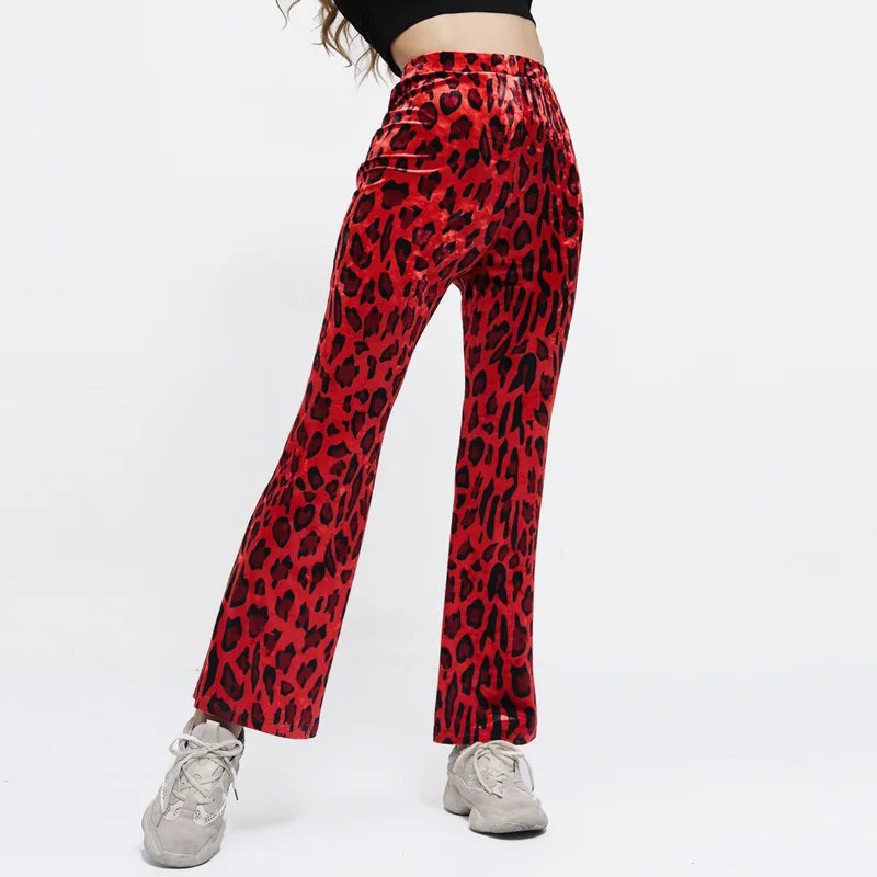 red high waisted flared trousers