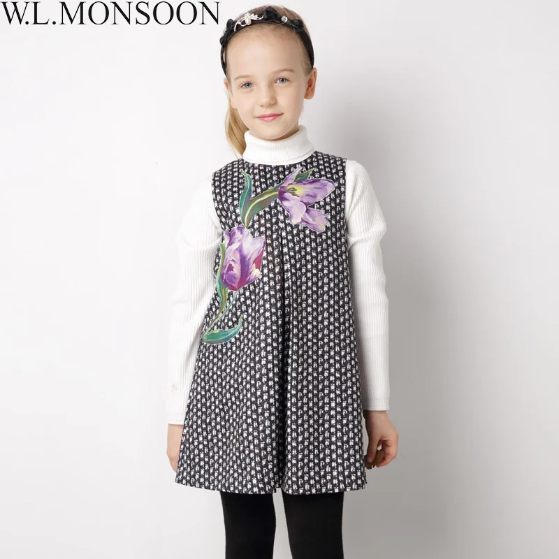 

W.L.MONSOON Toddler Girl Dresses with Embroidered Flower Brand Girls Winter Dress Christmas Princess Costume for Kids Clothes
