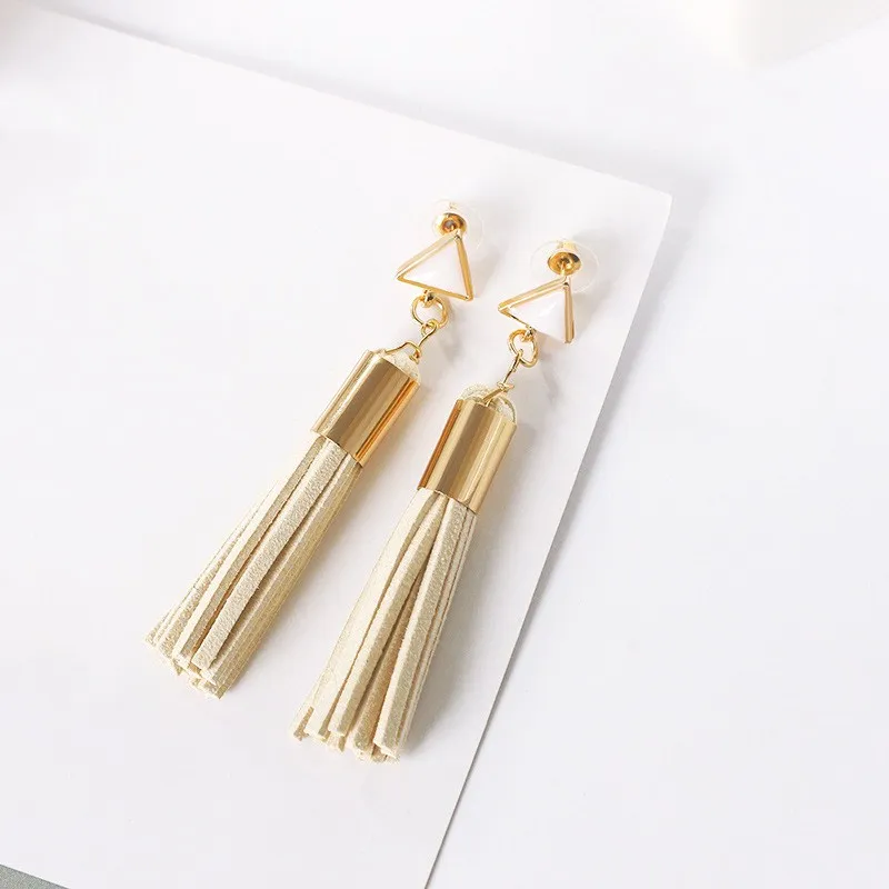 2019 Black/White Leather Tassel Earrings Jewelry Female Simple Retro Metal Long Dangle Earring | Украшения и аксессуары