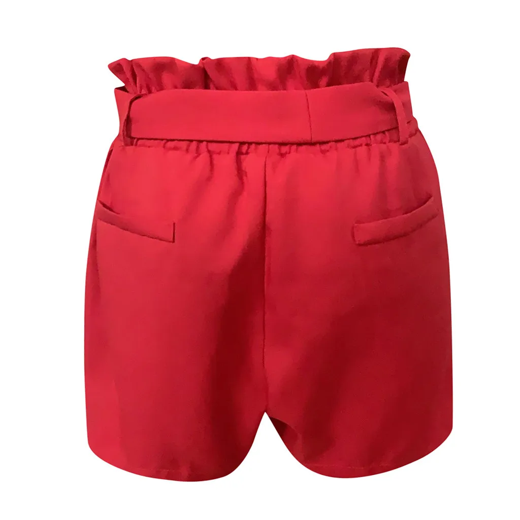 Женские однотонные шорты женские летние узкие укороченные штаны модные эластичные шорты с оборками на талии брюки#10