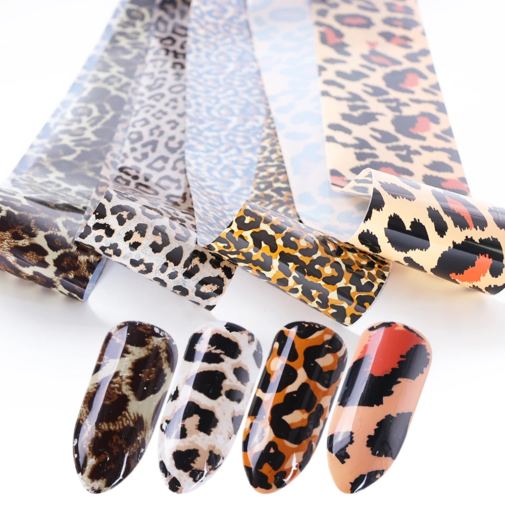 

4pcs/set Spot Nail Foil Sticker Leopard Print Patterns Transfer Pure Color Sliders For Nail Decal DIY Manicure Decoration SA915