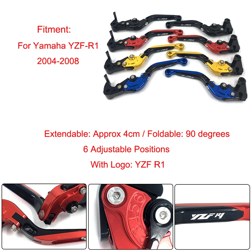2004 2005 2006 2007 2008 YZF-R1 YZF R1 Motorcycle CNC Adjustable Foldable Extendable Brake Clutch Levers For Yamaha R1 2004-2008 (1)
