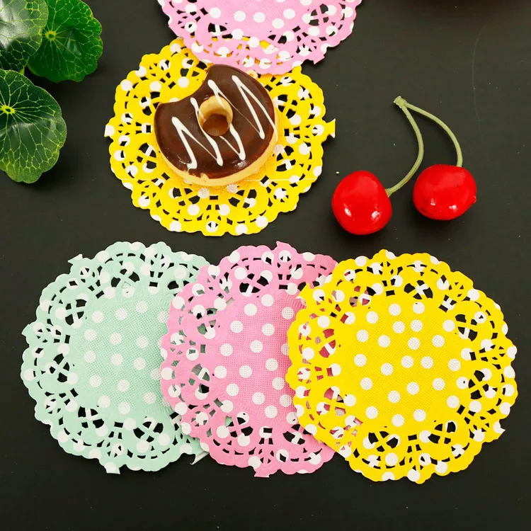 100pcs 3.5" Polka Dots Lace Paper Doilies Cake Paper Mat Decoupage Paper Doilies Placemat Napkin Pads Party Wedding Decoration